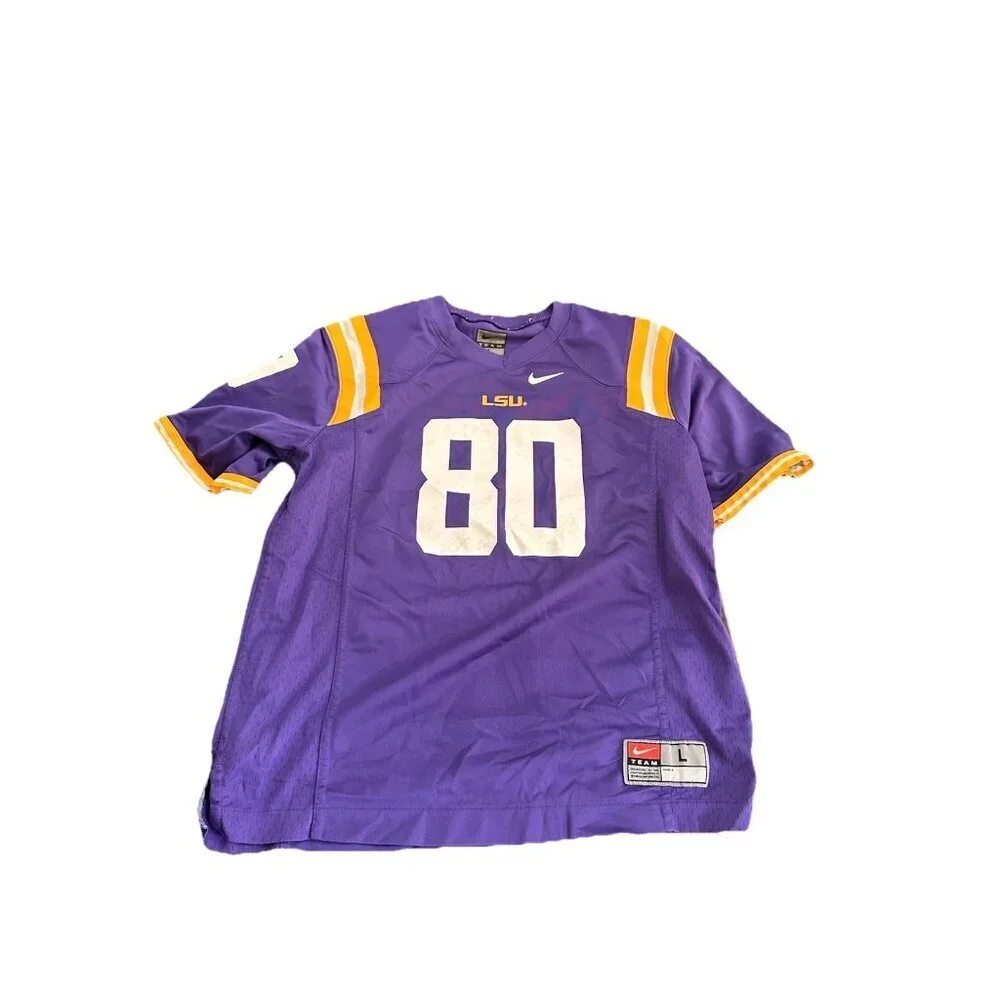 LSU Tigers NCAA Nike Team Purple Football Jersey #80 Youth Boys Kids Sz S Large